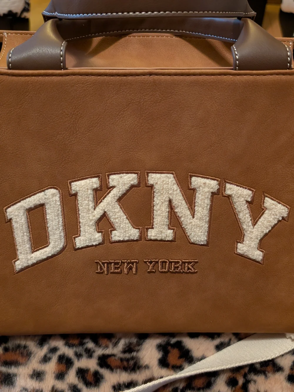 DKNY Tan Shearling-Trim Tote
